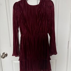 Elegant Burgundy Long Sleeve Dress with Belt
